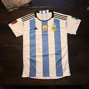 Messi Qatar 2022 Adidas Blue and White Striped Men's Jersey